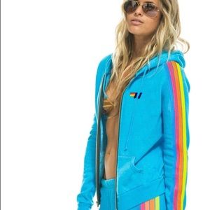 Neon blue striped Aviator Nation zip up